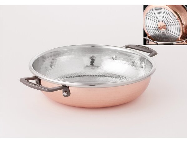 Tegame in rame ad Induzione con due manici � 20 cm realizzata in rame massiccio martellato