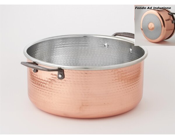 Casseruola Media in rame ad Induzione con due manici � 20xh7 cm - 3,0 Lt realizzata in rame massiccio martellato