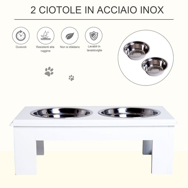 Pawhut Ciotola Rialzata per Cani in Acciaio Inossidabile, Base in Legno MDF, con 2 Piatti, 44x24x15cm|Aosom