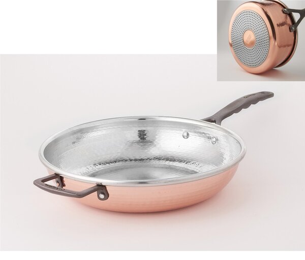 Padella in rame ad Induzione con 1 manico Lungo � 20 cm realizzata in rame massiccio martellato