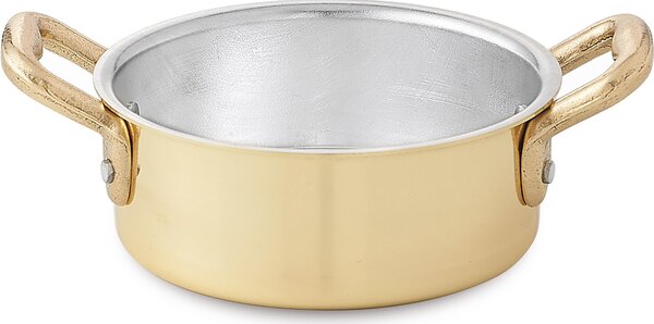 Casseruola Bassa 2 manici in Ottone Linea Pepite D'oro Mignon diametro 8xh3,5 cm - lt 0,16 realizzata in Ottone massiccio liscio e lucido