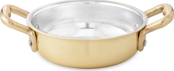 Tegame a due manici in Ottone Linea Pepite D'oro Mignon diametro 8xh3 cm - lt 0,14 realizzata in Ottone massiccio liscio e lucido