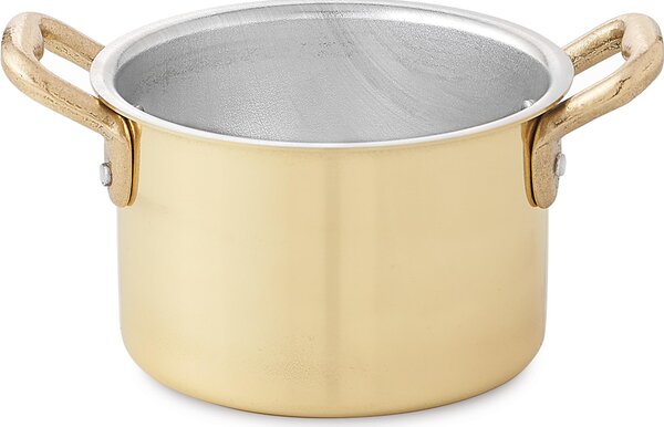 Casseruola Alta 2 manici in Ottone Linea Pepite D'oro Mignon diametro 8xh5,5 cm - lt 0,25 realizzata in Ottone massiccio liscio e lucido
