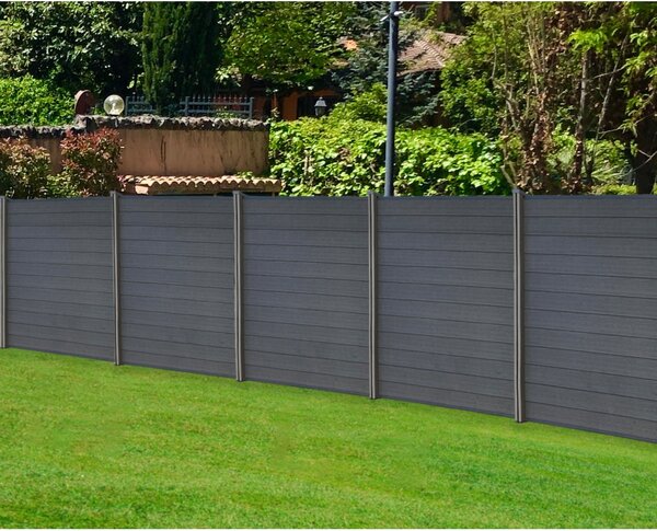 SET Pannello RECINZIONE CORINTO in WPC Grigio Effetto Legno Altezza cm. 185 Larghezza Pannello cm. 180 Installazione su Terreno 2 PANNELLI
