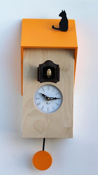 Orologio con cuc� VICENZA Giallo 17x12xh37 cm Cassa betulla naturale legno naturale e tetto Laccato colore giallo