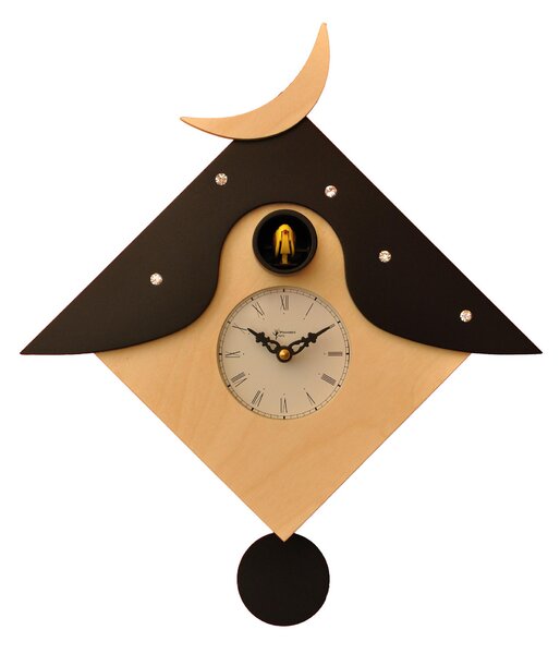 Orologio Cuc� Otranto 34x12xh34 cm orologio realizzato ad intarsi di legni pregiati Cassa betulla naturale con strass e tetto arancio