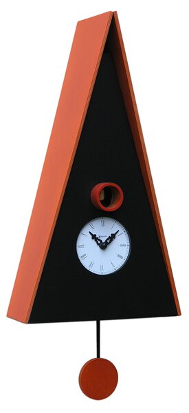 Orologio cuc� NORIMBERGA cassa in betulla tinto nero e tetto arancio 26x15xh47 cm