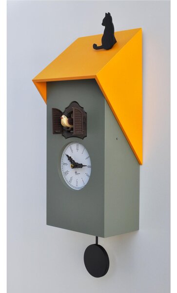 Orologio con cuc� VICENZA Giallo 17x12xh37 cm Cassa MDF laccato grigio cemento Laccato naturale tetto (RAL 7033) Giallo