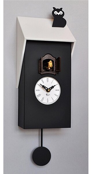 Orologio con cuc� VICENZA Civetta Nero17x12xh37 cm cassa e tetto in MDF Laccato naturale tetto bianco