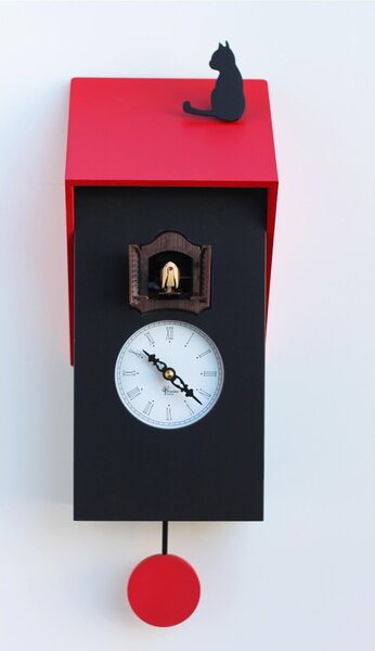 Orologio con cuc� VICENZA Rosso17x12xh37 cm Cassa in MDF laccato nero tetto rosso