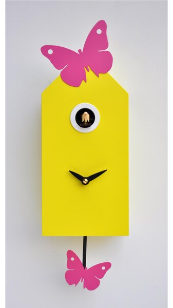 Orologio con Cuc� da parete Farfalline 26x10xh12 cm cassa in MDF laccato , farfalline in metallo posizionabili con magnete Colore