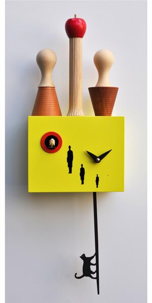 Orologio con cuc� con Pendolo PIAZZA ITALIA Dimensioni 21,5x10xh 43 cm Cassa in MDF laccato e betulla GIALLO