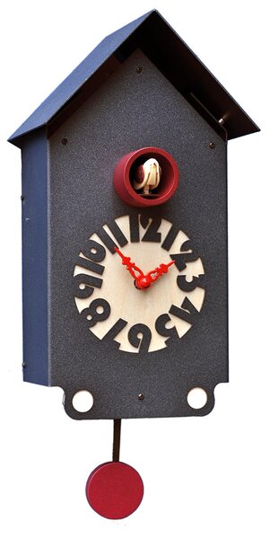 Orologio Cuc� da parete Casetta 12x17xh30 cm cassa in metallo laccata nero grafite Quadrante in betulla