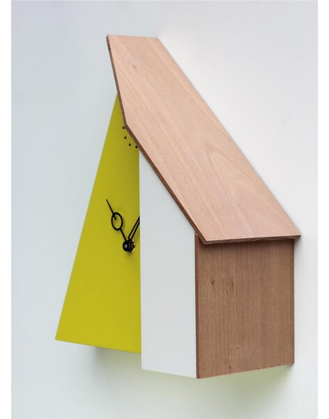 Orologio con cuc� QQ_HOUSE 78 Dimensioni 27x11xh 29 cm cassa e tetto in MDF Laccato naturale giallo RAL 10116