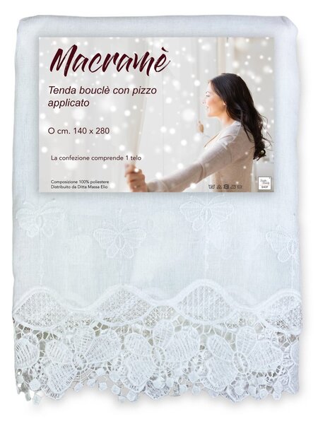 TENDA tendone PIZZO MACRAMÈ bianco CM.140X280 confezionata