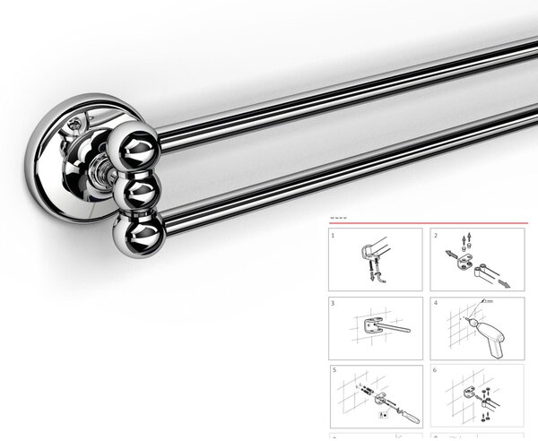 Portasalviette snodato due bracci BRITISH Fissaggio a viti 44x6x6 cm Stile Inglese Classico primo Novecento in acciaio inox