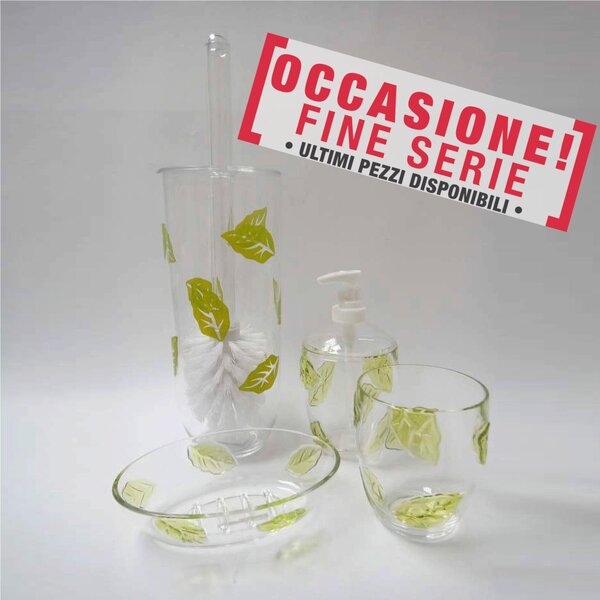 Set 4 pezzi Porta scopino, dispenser, portasapone , bicchiere in Melamina Folly alta resistenza Verde 4 pezzi ne paghi 1