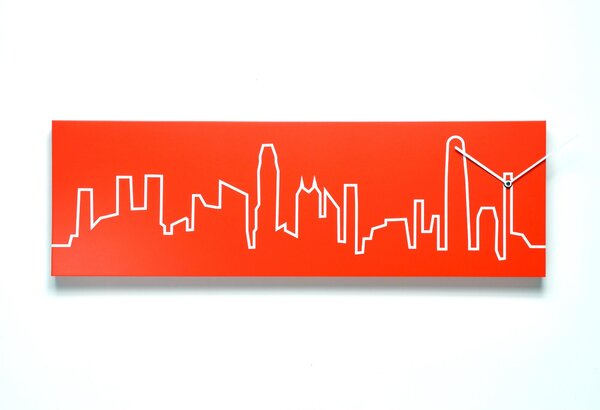 Orologio da parete Skyline in legno verniciato 75xh25 cm Hong Kong Rosso