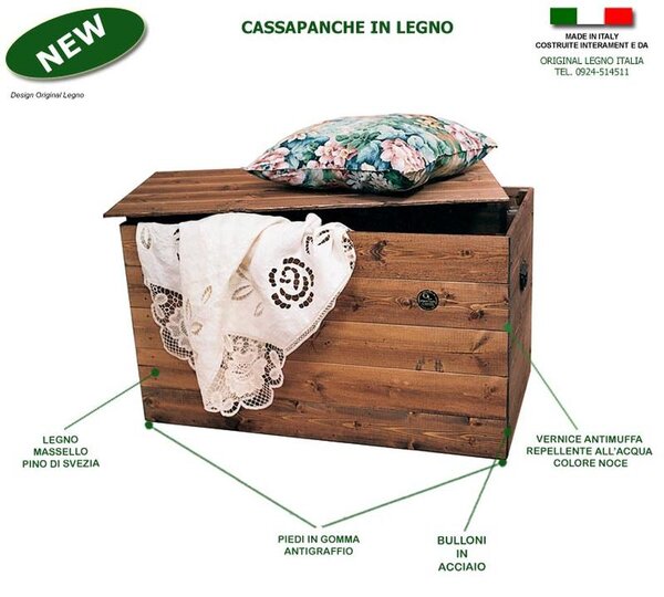Cassapanca Baule in legno 60x45xh45 cm spessore fondo e laterale legno massello 1 centimetro
