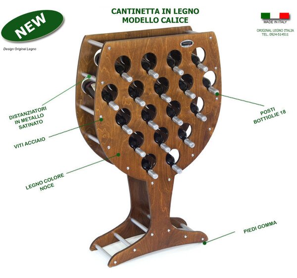 Cantinetta Portabottiglie in legno Calice 75x25xh120 cm 18 bottiglie Acero