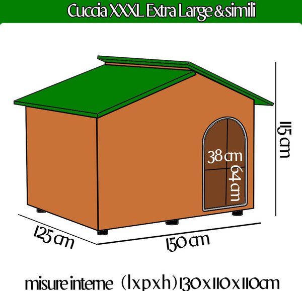 Cuccia per Cane in legno Extra Large con tettino coibentato spessore legno 1 cm collaudo per 300 kg