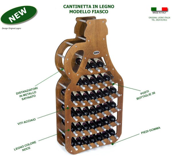 Cantinetta Portabottiglie in legno Fiasco 75x25xh150 cm 36 bottiglie noce