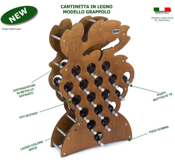 Cantinetta Portabottiglie in legno Grappolo 18pz