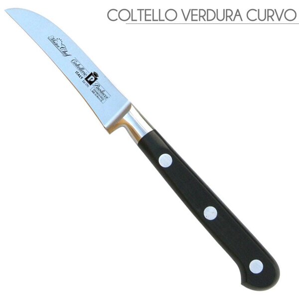 Coltello per verdura lama forgiata da 7 cm curvo Manici in POM per alimenti. colore nero. resistente in lavastoviglie