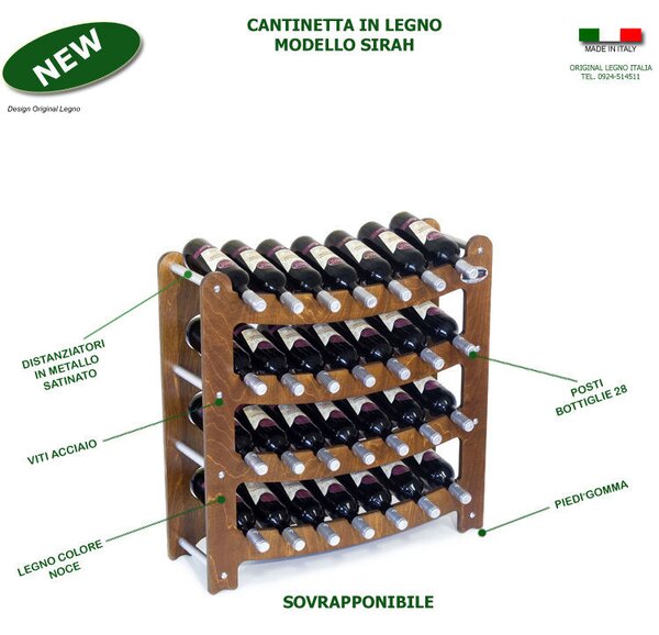 Cantinetta Portabottiglie in legno Componibile, modulare 75x25xh75 cm Syrah 28pz Noce