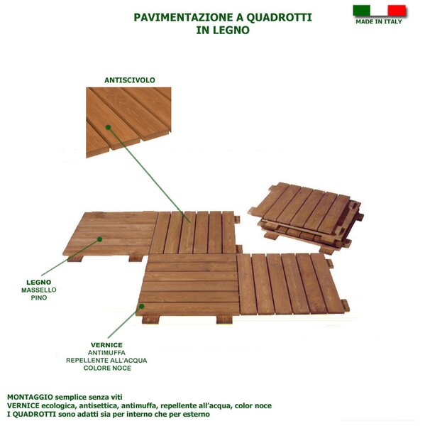 Pavimento In legno Quadrotto in legno massello di pino 60x60xh4 cm - mq 0,360, pavimentazione per Esterno ed interno