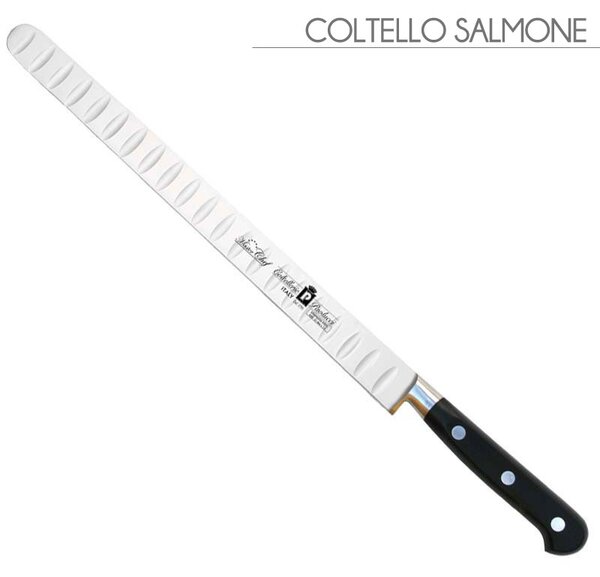 Coltello salmone forgiato Manici in POM per alimenti. colore nero. resistente in lavastoviglie