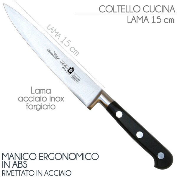 Coltello cucina forgiato Manici in POM per alimenti. colore nero. resistente in lavastoviglie
