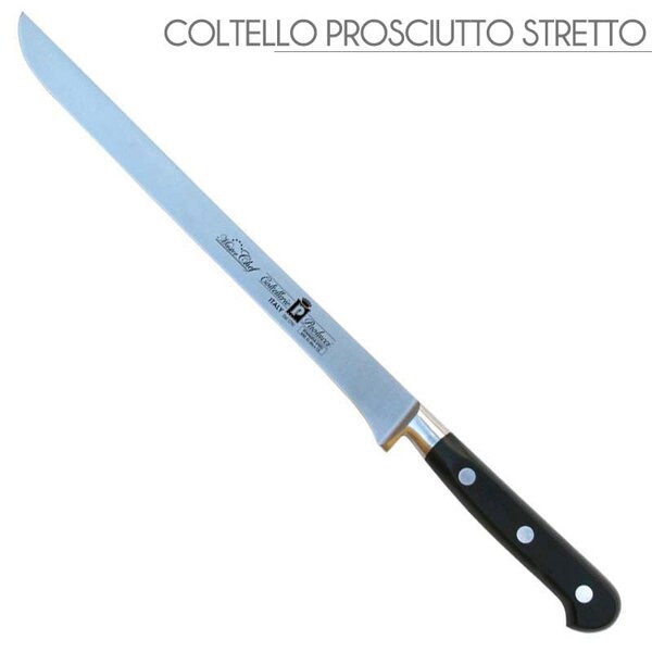 Coltello prosciutto stretto Manici in POM per alimenti. colore nero. resistente in lavastoviglie