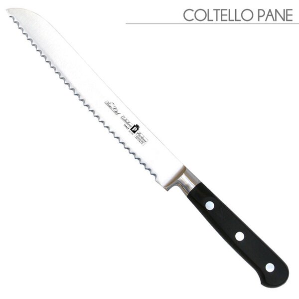 Coltello pane forgiato Manici in POM per alimenti. colore nero. resistente in lavastoviglie