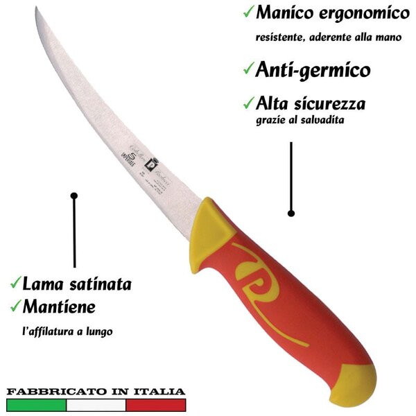 Coltello da disosso lama curva 16cm Manici in polipropilene gomma antiscivolo atossici. trattamento germicida. adatto lavasto
