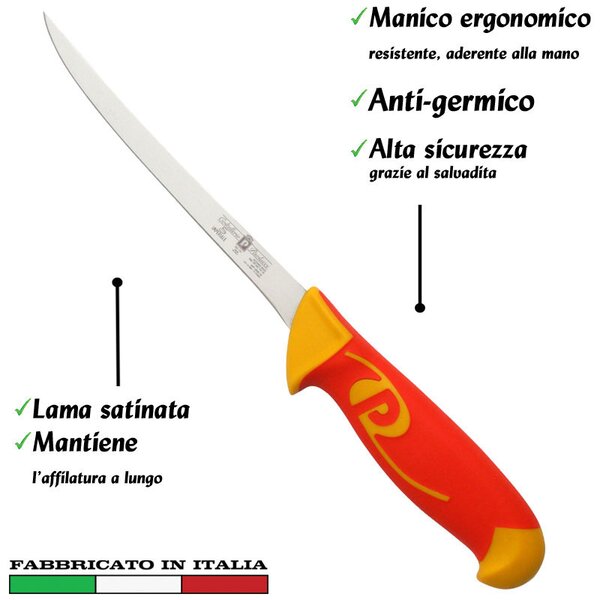 Coltello per filettare fino 16cm Manici in polipropilene gomma antiscivolo atossici. trattamento germicida. adatto lavastovig
