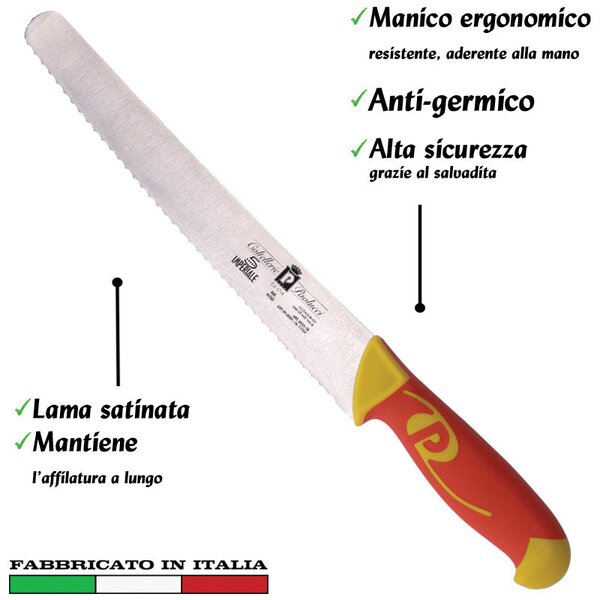 Coltello per pasticciere inox 26 cm Manici in polipropilene gomma antiscivolo atossici. trattamento germicida. adatto lavasto