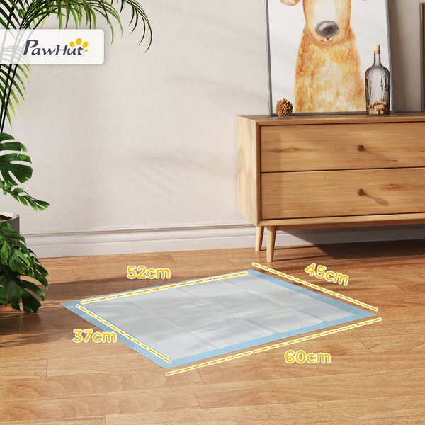 PawHut Set 100 Tappetini Igienici per Cani a 6 Strati in Tessuto non Tessuto, Carta e PE, 45x60 cm, Blu e Bianco