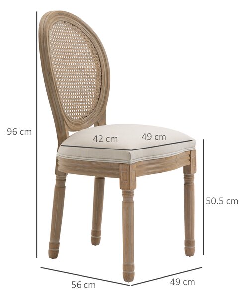 HOMCOM Set 2 Sedie per Soggiorno in Stile Vintage con Schienale Traforato, in Legno e Tessuto, 49x56x96cm, Sedia Imbottita Bianco|Aosom