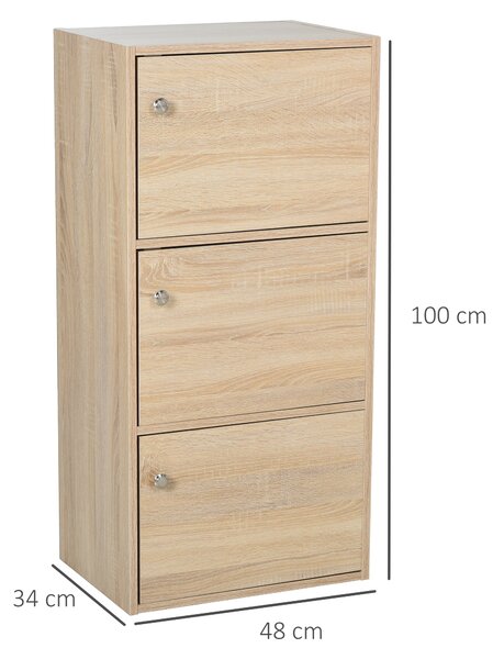 HOMCOM Armadio Multiuso a 3 Piani con Ante e Maniglie Tonde, Mobile Legno Organizzatore Casa Ufficio Soggiorno, 48x34x100cm, Color Legno| Aosom Italy