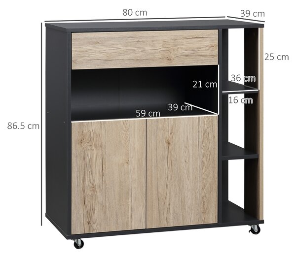 HOMCOM Armadietto Multiuso su Ruote per Cucina in Legno Compatto e Versatile per Ottimizzare Spazio e Organizzazione in Cucina 80x39x86.5 cm|Aosom