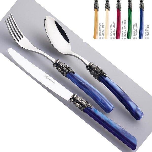 Servizio Posate Colorate Set 24 pezzi LYON in acciaio 1810 manico metacrilato lavabili in lavastoviglie EME