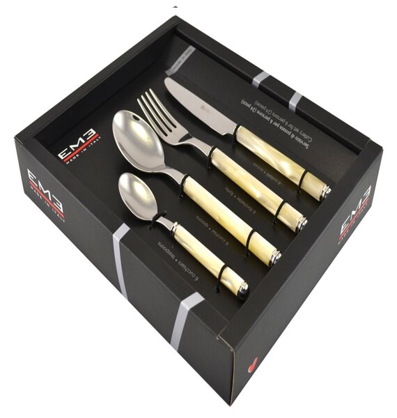 Set Posate colorate 4 pezzi un posto tavola LINEA PERLATO 1 Coltello 1 Forchetta 1 Cucchiaio 1 Cucchiaino caffe in acciaio 1810