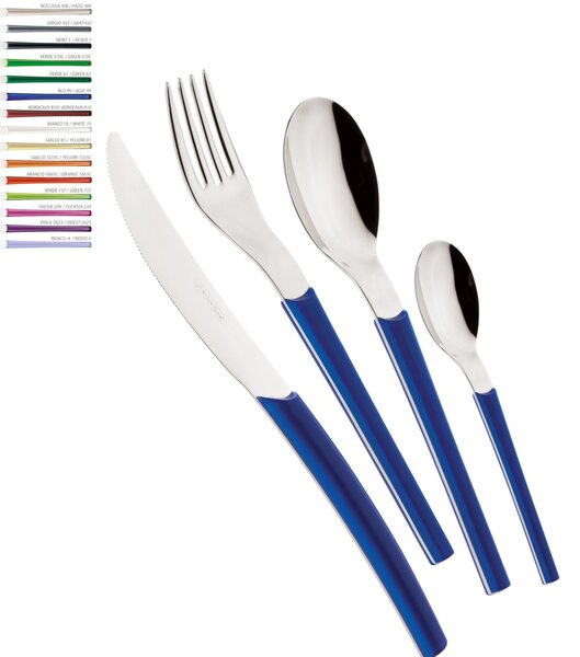 Set Posate colorate 4 pezzi LOTO 1 Coltello 1 Forchetta 1 Cucchiaio 1 Cucchiaino caff� in acciaio 1810