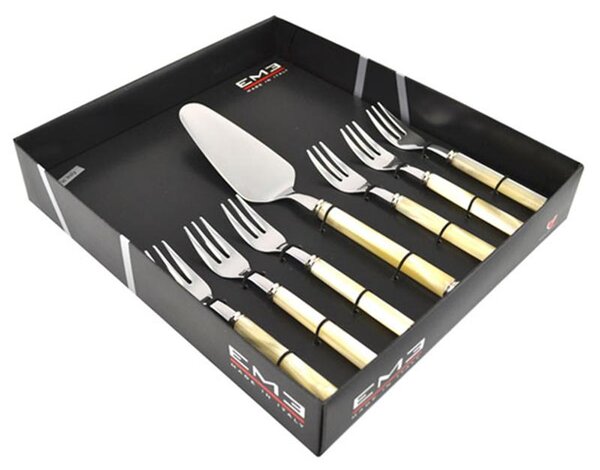Confezione 7 Pezzi dolce PERLATO in acciaio inox 1810 composizione 6 forchette piu Pala Dolce in scatola