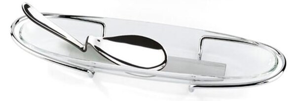 Piatto Ovale UNOMILLE 42x12 cm in vetro ed acciaio il supporto