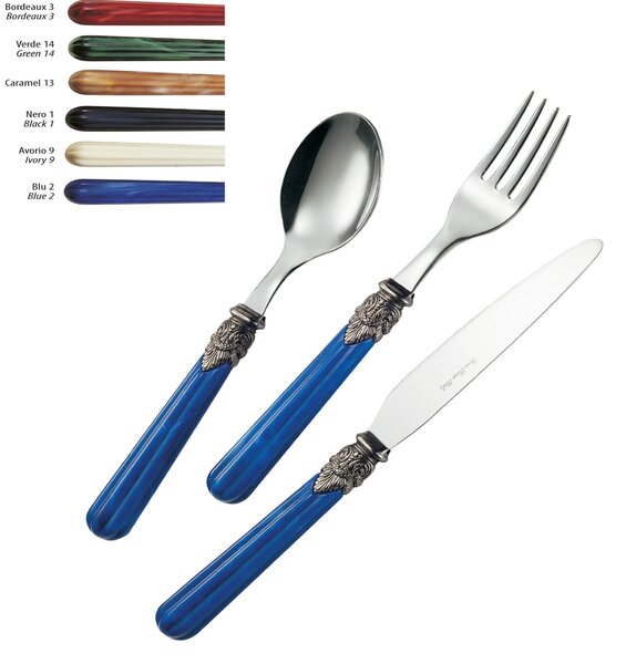 Servizio Posate Colorate Set 24 pezzi VERSAILLES in acciaio 18/10 manico effetto marmorizzato ghiera decorata effetto retr� lavabili in lavastoviglie EME