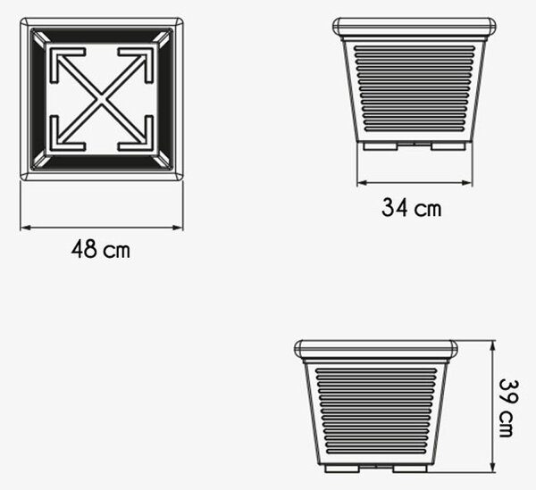 Vaso quadro MILLERIGHE In Polietilene con sottovaso 50 cm Dimensioni 48x34x h 39 cm - 40 Litri colore Bianco Latte