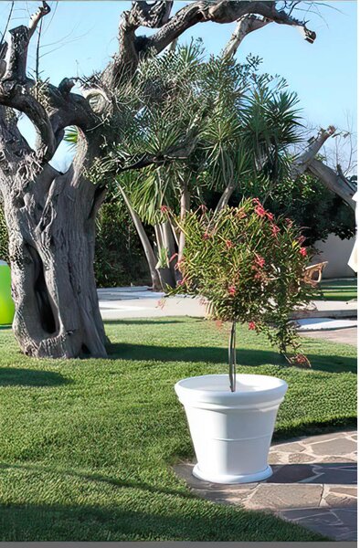 Vaso Tondo in Polietilene Liscio con sottovaso dimensioni 50x31xh 40 cm - 30 litri adatto interno esterno colore Banco Latte