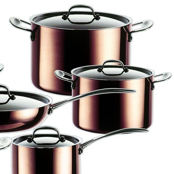 Batteria di Pentole TOSCANA 12 Pezzi Rame-Alluminio-Acciaio 6 pezzi completa di coperchi, utilizzabile Su gas , Elettrico , alogeno e ad Induzione si in lavastoviglie